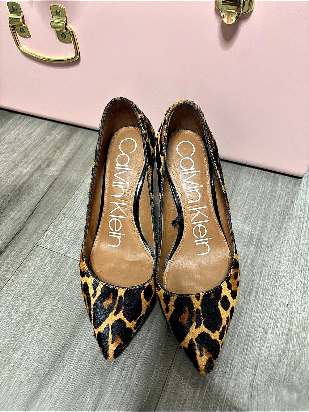 Calvin Klein Gayle Calf Hair Leopard Print Pointed Toe Pump Heels